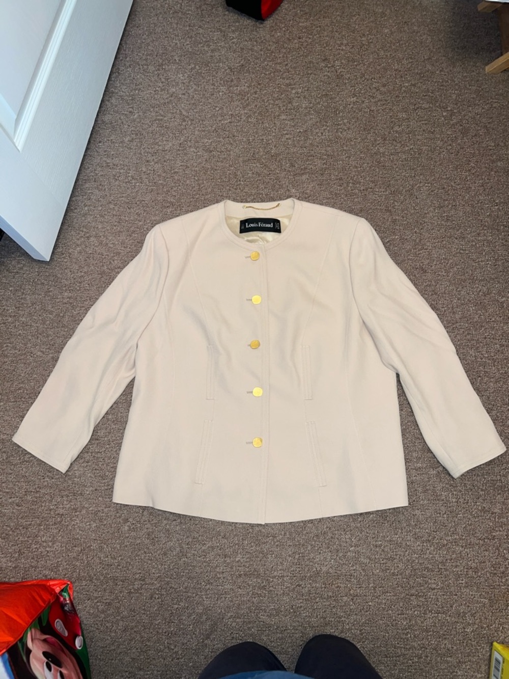 Louis Feraud Cream Collarless Jacket with Gold Buttons